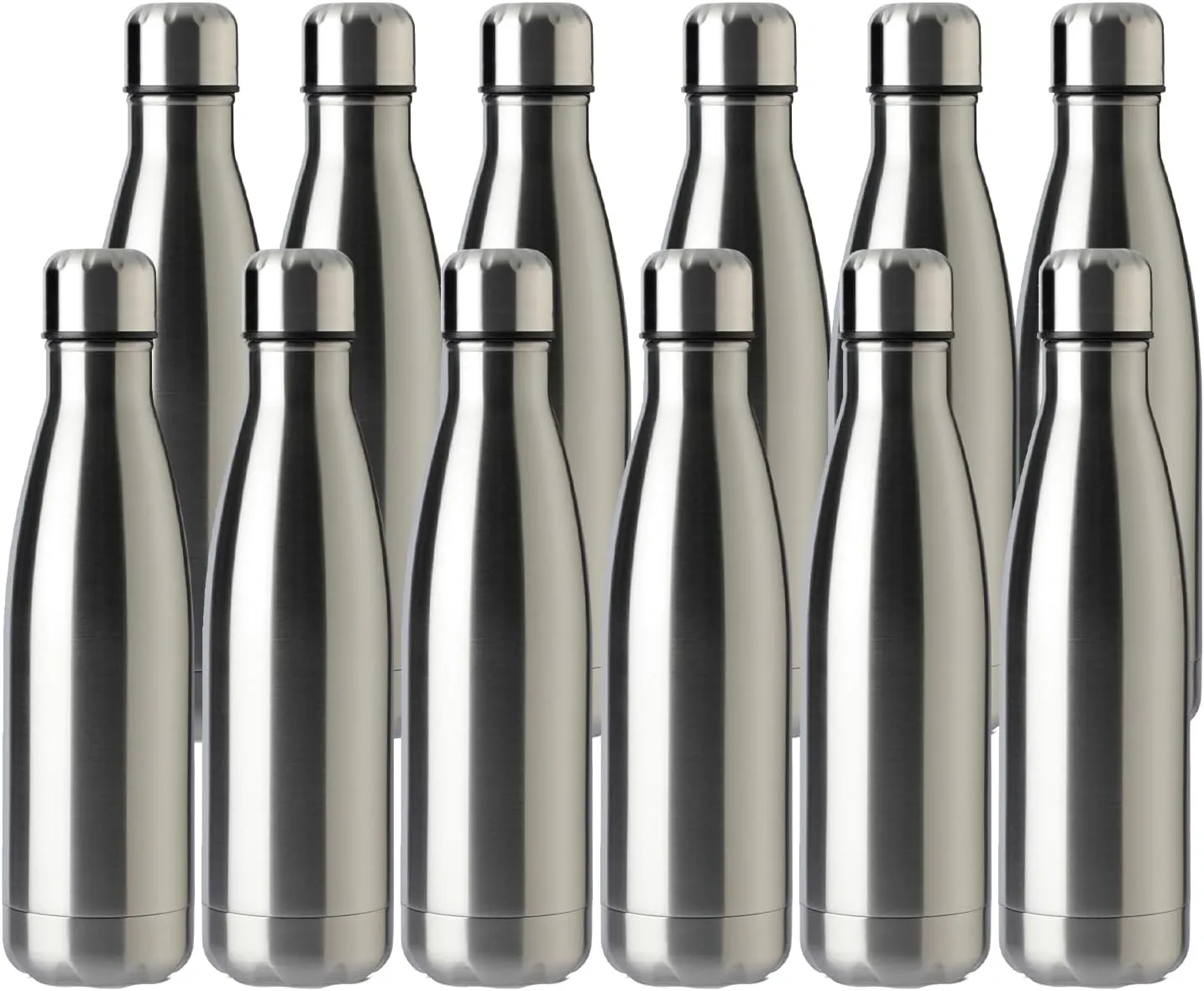 MEWAY 17oz Sport Water Bottle 12 Pack Vacuum Insulated Stainless Steel Sport Water Bottle Leak-Proof Double Wall Cola Shape Water Bottle,Keep Drinks Hot & Cold (Silver,12 Pack)