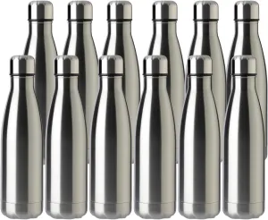 MEWAY 17oz Sport Water Bottle 12 Pack Vacuum Insulated Stainless Steel Sport Water Bottle Leak-Proof Double Wall Cola Shape Water Bottle,Keep Drinks Hot & Cold (Silver,12 Pack)
