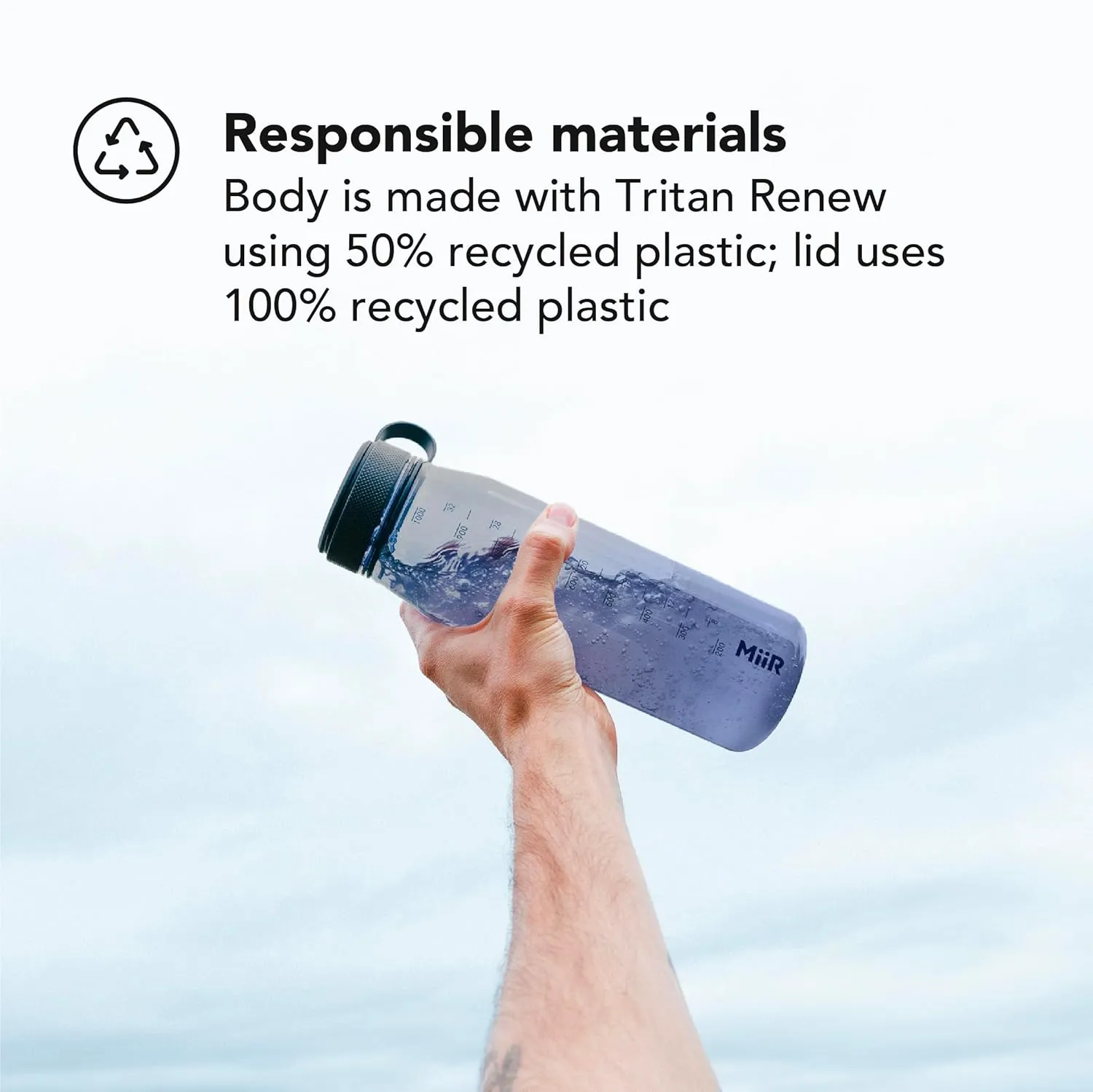 MiiR Everywhere Bottle 33oz - Lightweight and Durable Recycled Plastic Water Bottle, Dishwasher Safe Water Bottle with Silicone Splash Guard for Spill-Free Sipping