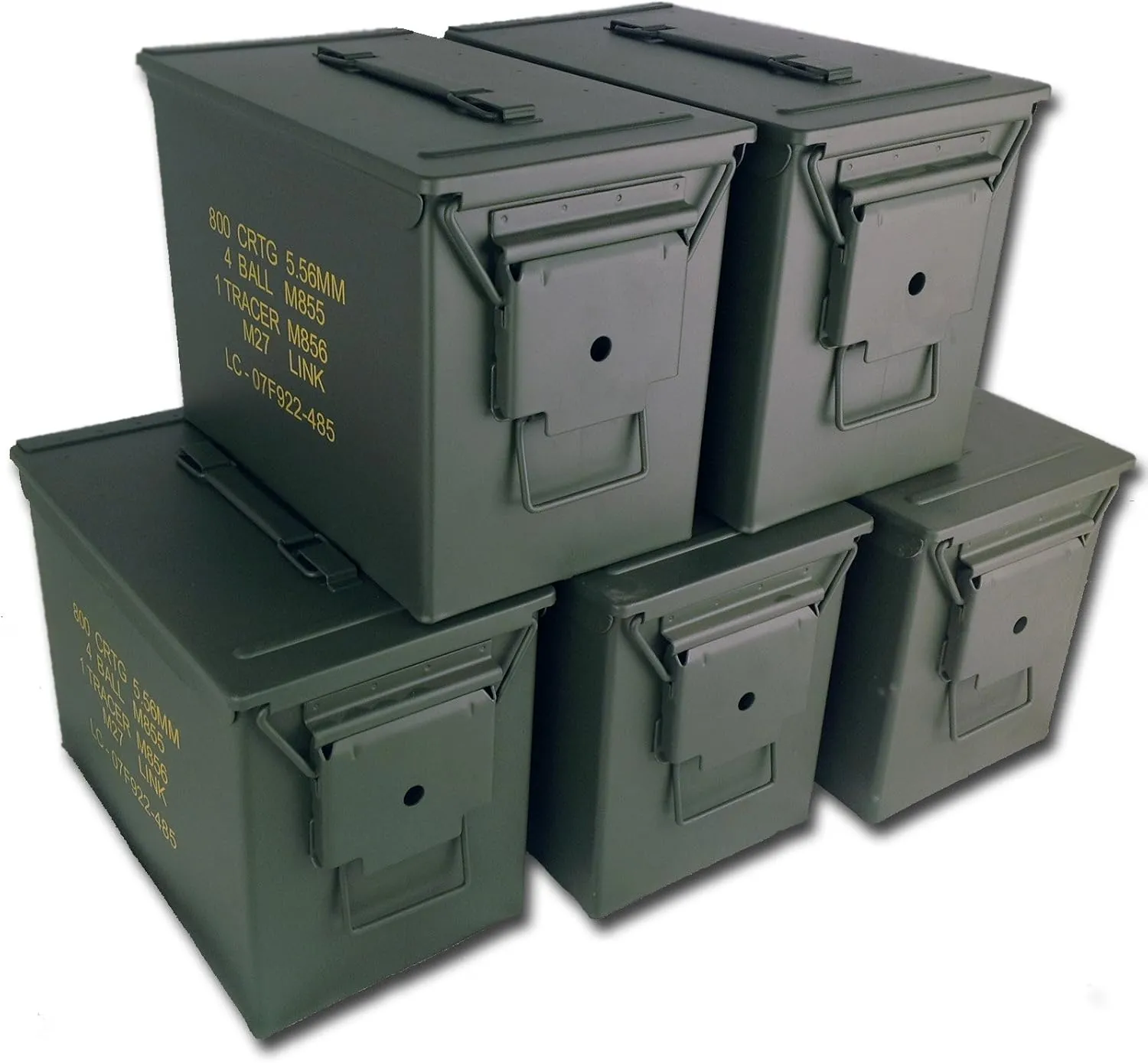 Mil Spec PA108 Fat 50 Cal Ammo Can (5 Pack) – Carbon Steel Metal Ammo Storage Box w/Stencils – Durable, Waterproof Dry Storage Box for Tools - Versatile Military Grade Organizer