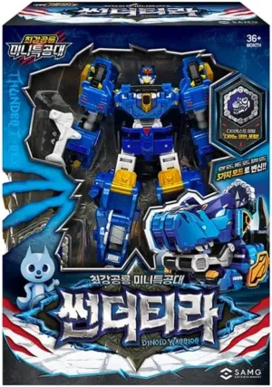 Mini Force Dinobot Warrior Transforming Robot Figure | 3 Modes with Accessories (Thunder Tira)