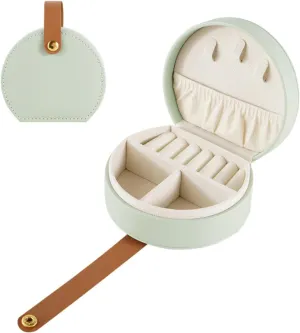 Mini Jewelry Box, Portable Travel Jewelry Organizer Case Holder with Handle for Necklaces, Earrings, Rings, PU Leather Small Jewelry Storage Bag for Travel, Work, Gift (Mint Green)