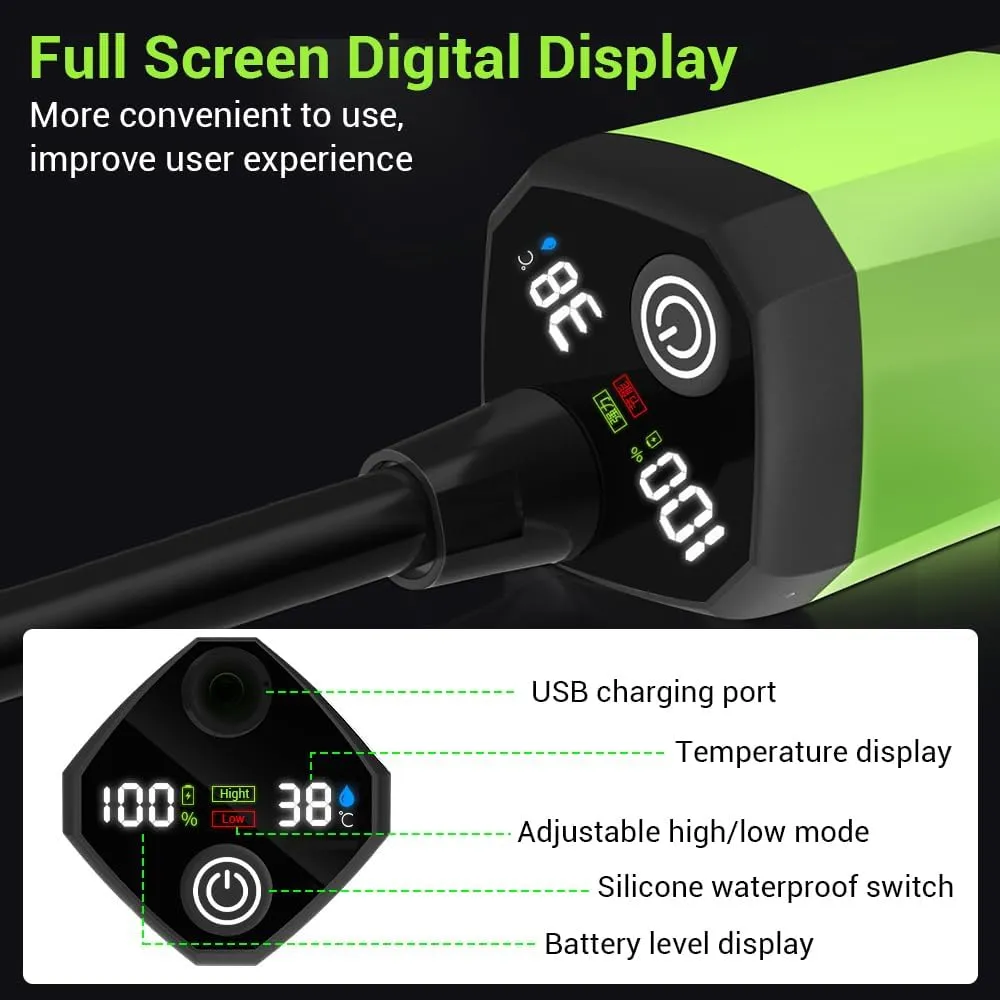 MiOYOOW Camping Portable Shower, USB Outdoor Shower Digital Display Camp Shower Pump with 5 Angle & Infinitely Water Adjustment for Hiking Camping Traveling