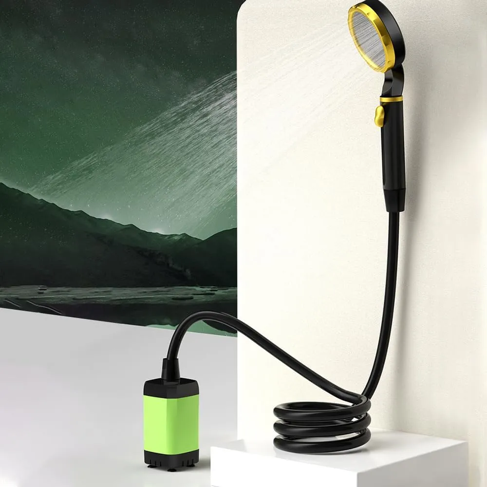 MiOYOOW Camping Portable Shower, USB Outdoor Shower Digital Display Camp Shower Pump with 5 Angle & Infinitely Water Adjustment for Hiking Camping Traveling