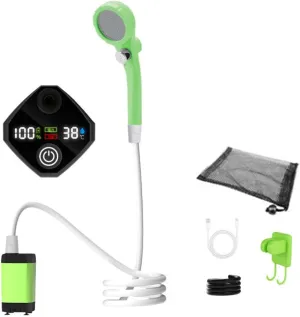 MiOYOOW Camping Portable Shower, USB Outdoor Shower Digital Display Camp Shower Pump with 5 Angle & Infinitely Water Adjustment for Hiking Camping Traveling
