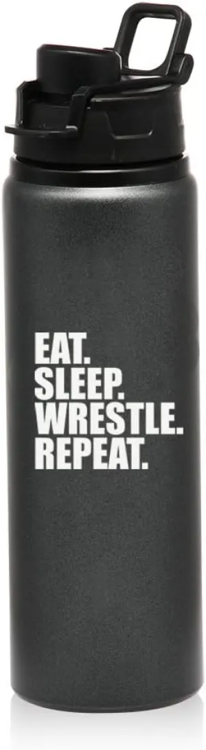 MIP 25 oz Aluminum Sports Water Travel Bottle Eat Sleep Wrestle Repeat