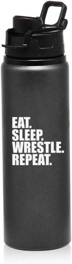 MIP 25 oz Aluminum Sports Water Travel Bottle Eat Sleep Wrestle Repeat
