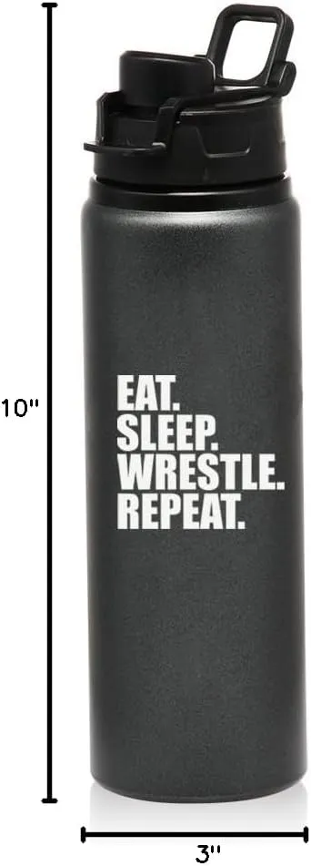 MIP 25 oz Aluminum Sports Water Travel Bottle Eat Sleep Wrestle Repeat