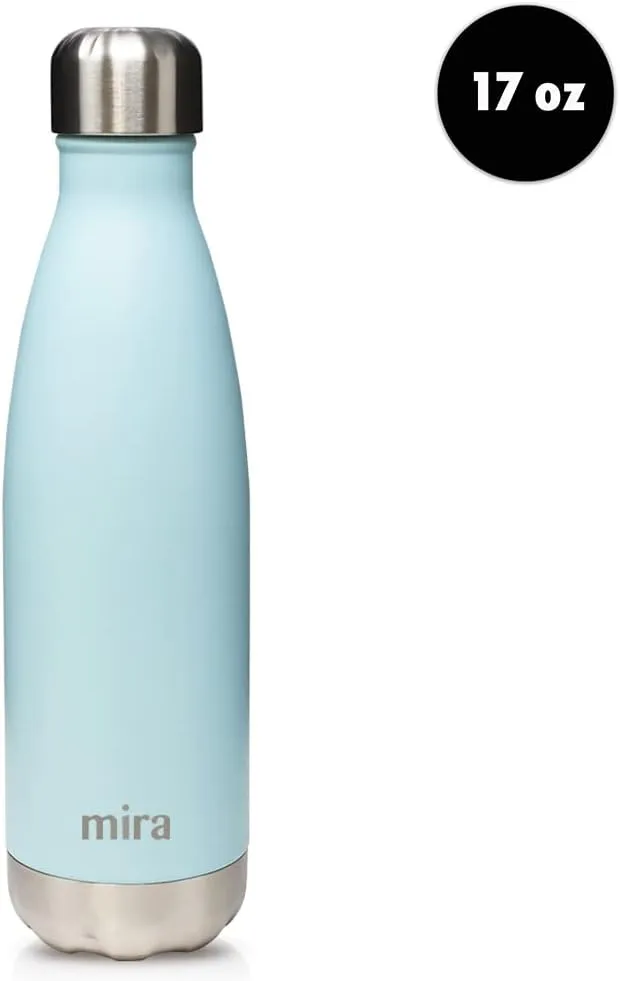 MIRA 17 oz Insulated Water Bottle - Stainless Steel Cola Shape Thermos - Double Wall Hot & Cold Flask (24Hr Cold/12Hr Hot) - Pearl Blue