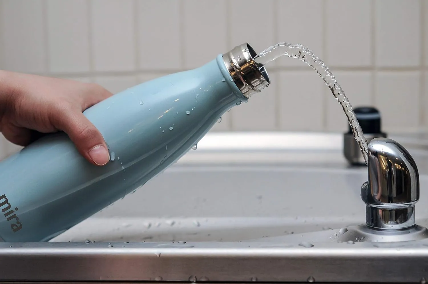MIRA 17 oz Insulated Water Bottle - Stainless Steel Cola Shape Thermos - Double Wall Hot & Cold Flask (24Hr Cold/12Hr Hot) - Pearl Blue