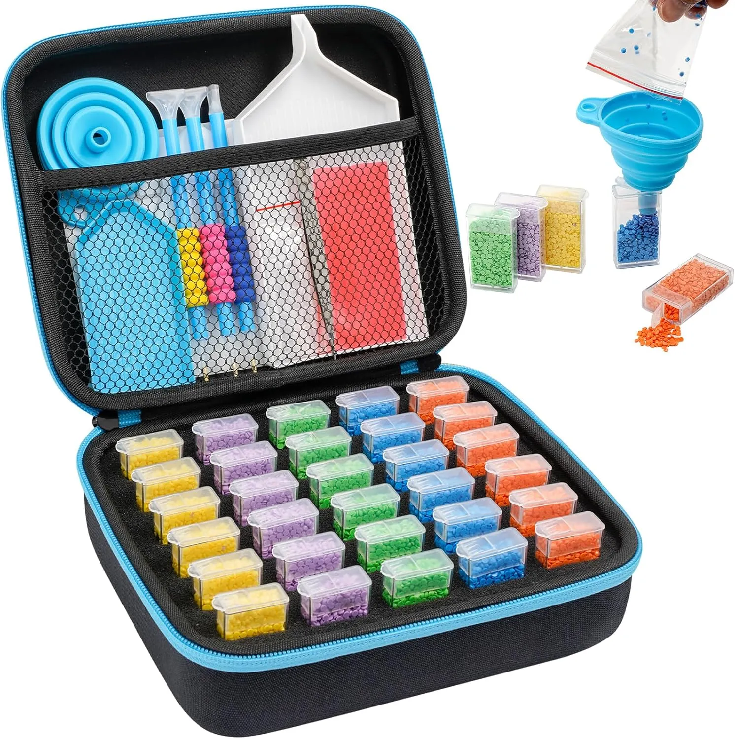 MoeeBtee Diamond Painting Storage Containers, 30 Slots Diamond Painting Accessories and Tools, Diamond Painting Organizer, Diamond Art Storage Case Jewelry Beads Storage Case - Blue