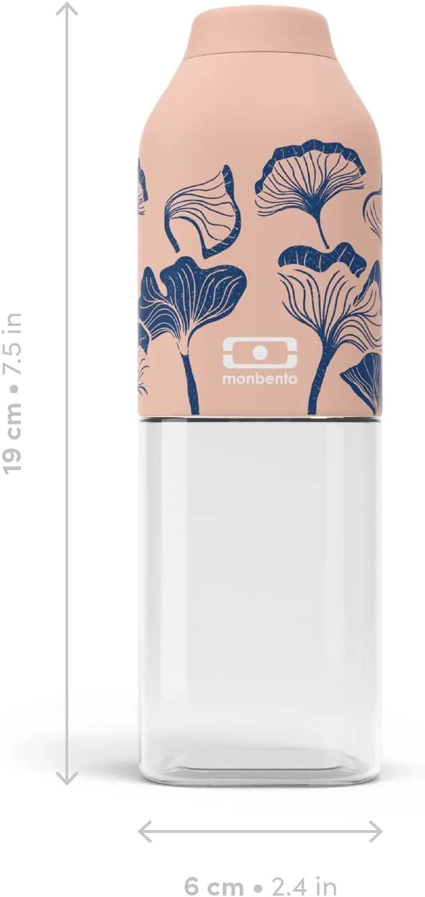 monbento - MB Positive M Ginkgo Water Bottle 500ml - Leakproof Tritan Bottle - Ideal for Work, Picnic, Sport - BPA Free - Safe and Durable - Japanese Pattern - Pink and Blue