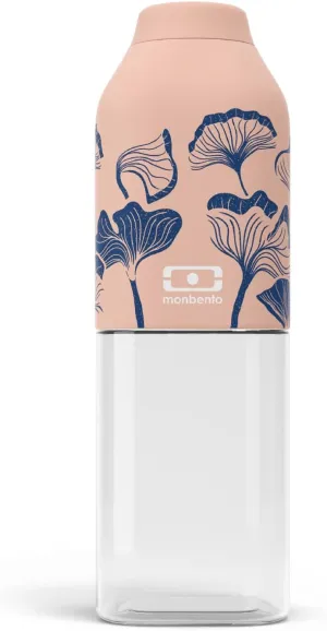 monbento - MB Positive M Ginkgo Water Bottle 500ml - Leakproof Tritan Bottle - Ideal for Work, Picnic, Sport - BPA Free - Safe and Durable - Japanese Pattern - Pink and Blue