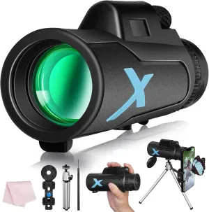 Monocular Telescope 12x50 for Adults High Powered with Smartphone Adapter & Tripod & BAK4 Prism, HD Monocular for Bird Watching/Hiking/Hunting/Camping/Stargazing - Gifts for Men Him Dad
