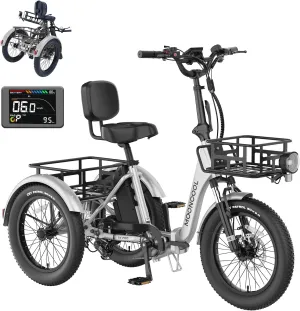 MOONCOOL Electric Trike, Electric Tricycle for Adults, 20" Folding 3 Wheels Electric Bicycle Bikes, 48V 500W/750W Motorized Electric Ebike with Aluminum Frame, Removable Battery and Basket