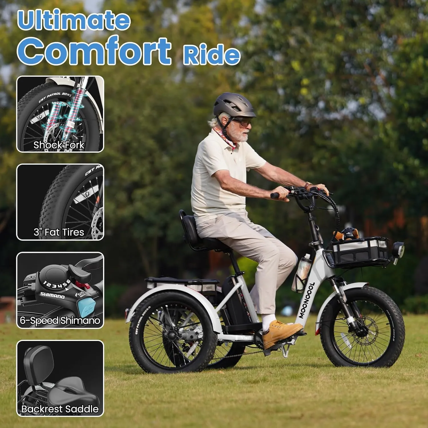 MOONCOOL Electric Trike, Electric Tricycle for Adults, 20" Folding 3 Wheels Electric Bicycle Bikes, 48V 500W/750W Motorized Electric Ebike with Aluminum Frame, Removable Battery and Basket