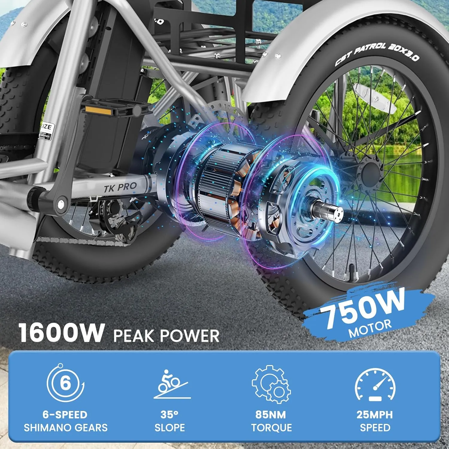 MOONCOOL Electric Trike, Electric Tricycle for Adults, 20" Folding 3 Wheels Electric Bicycle Bikes, 48V 500W/750W Motorized Electric Ebike with Aluminum Frame, Removable Battery and Basket