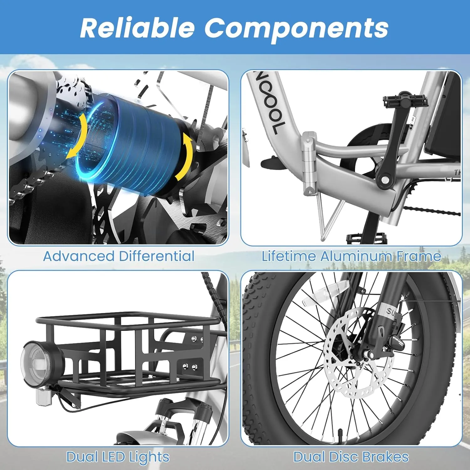MOONCOOL Electric Trike, Electric Tricycle for Adults, 20" Folding 3 Wheels Electric Bicycle Bikes, 48V 500W/750W Motorized Electric Ebike with Aluminum Frame, Removable Battery and Basket