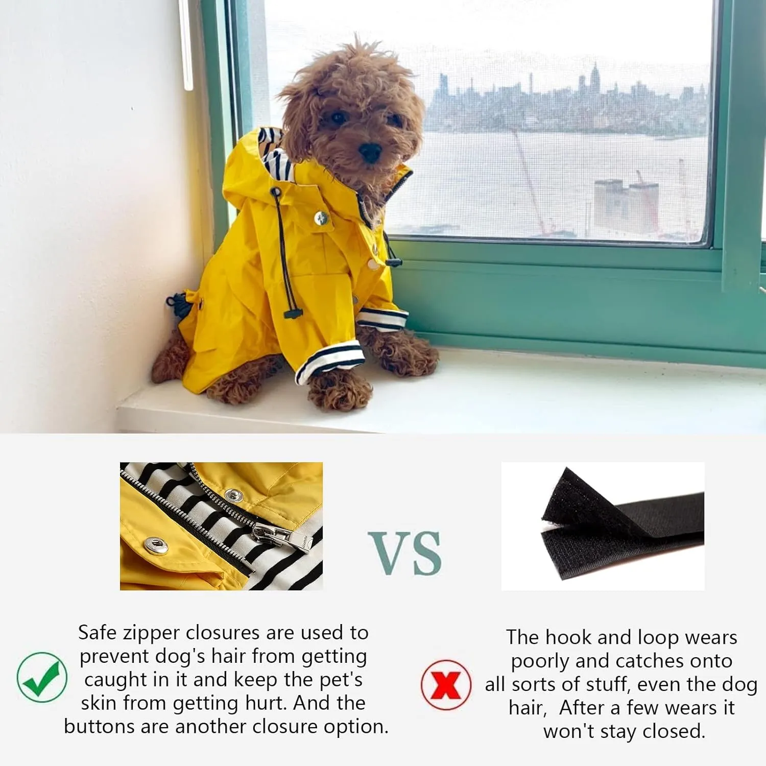 Morezi Dog Zip Up Raincoat with Reflective Buttons, Rain/Water Resistant, Adjustable Drawstring, Removable Hood, Raincoats with Legs 8lbs to 80lbs Available - Dark Blue - L