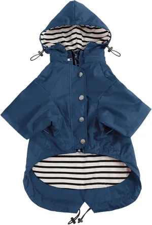 Morezi Dog Zip Up Raincoat with Reflective Buttons, Rain/Water Resistant, Adjustable Drawstring, Removable Hood, Raincoats with Legs 8lbs to 80lbs Available - Dark Blue - L