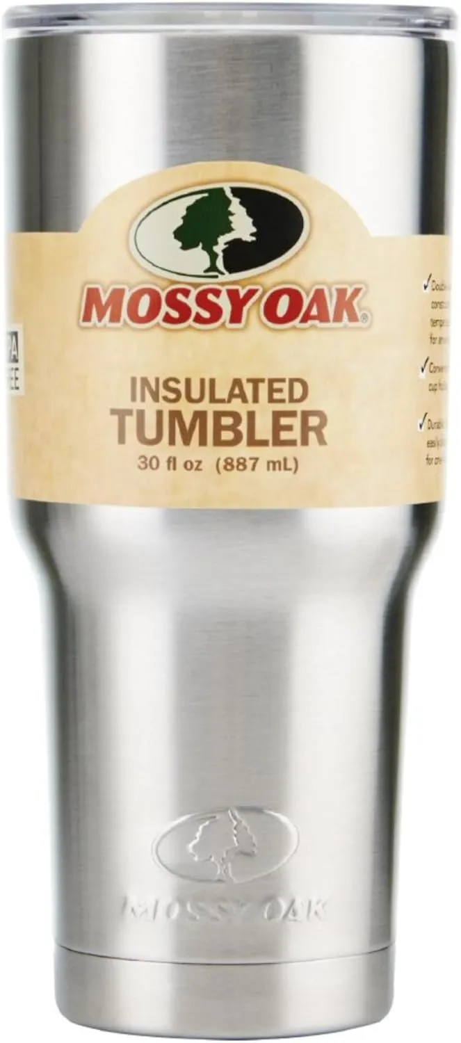 Mossy Oak Double Walled Stainless Steel Tumbler , 30-ounces, Silver