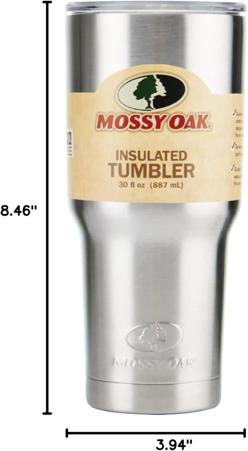 Mossy Oak Double Walled Stainless Steel Tumbler , 30-ounces, Silver