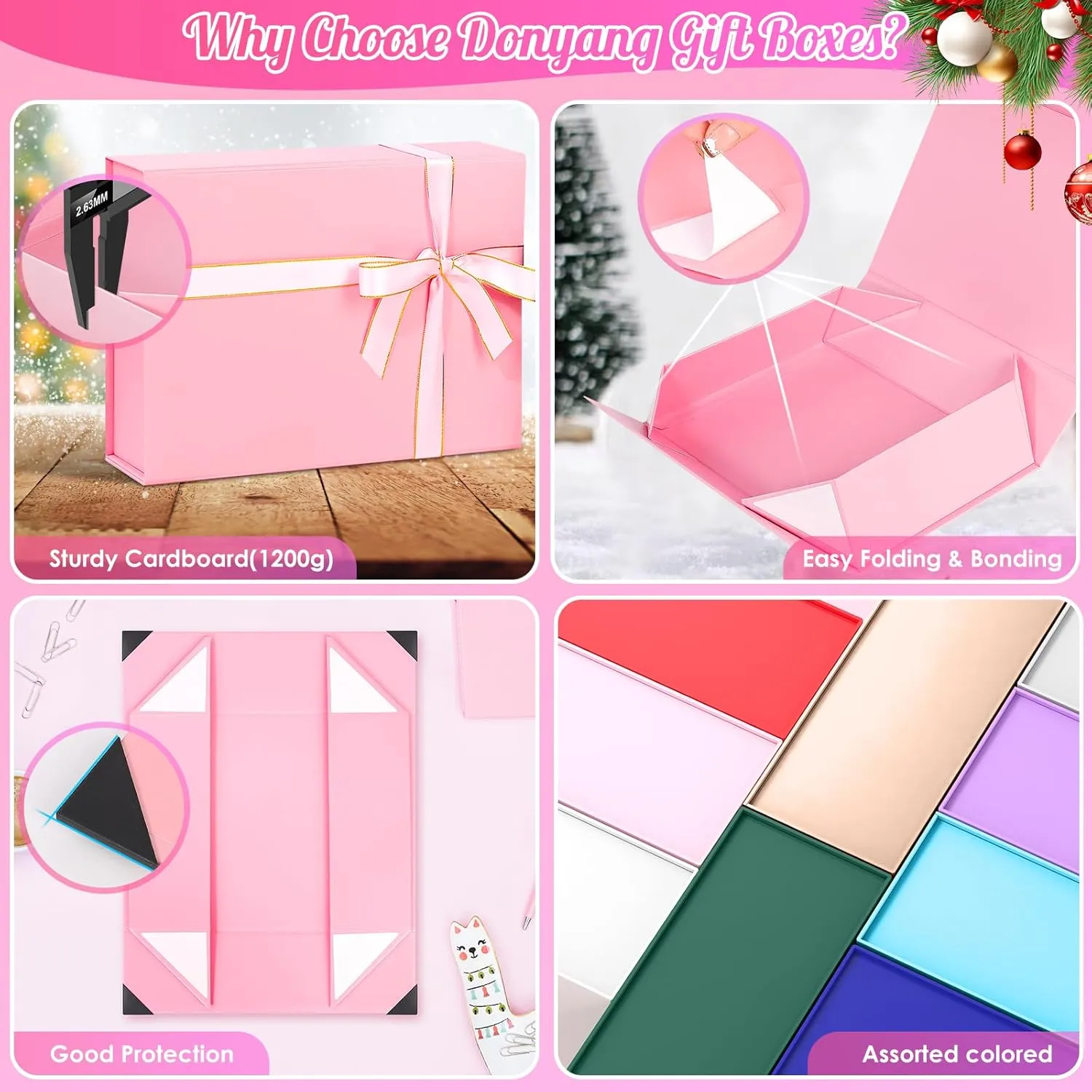 Mother's Day Pink Gift Box, 13"x10"x4" Nurse Surprise Wrap Boxes for Women Girls, Valentines basket Essentials with Magnetic Lids Card Ribbon Shredded Paper Filler, Luxury Bridesmaid Bags for Wedding