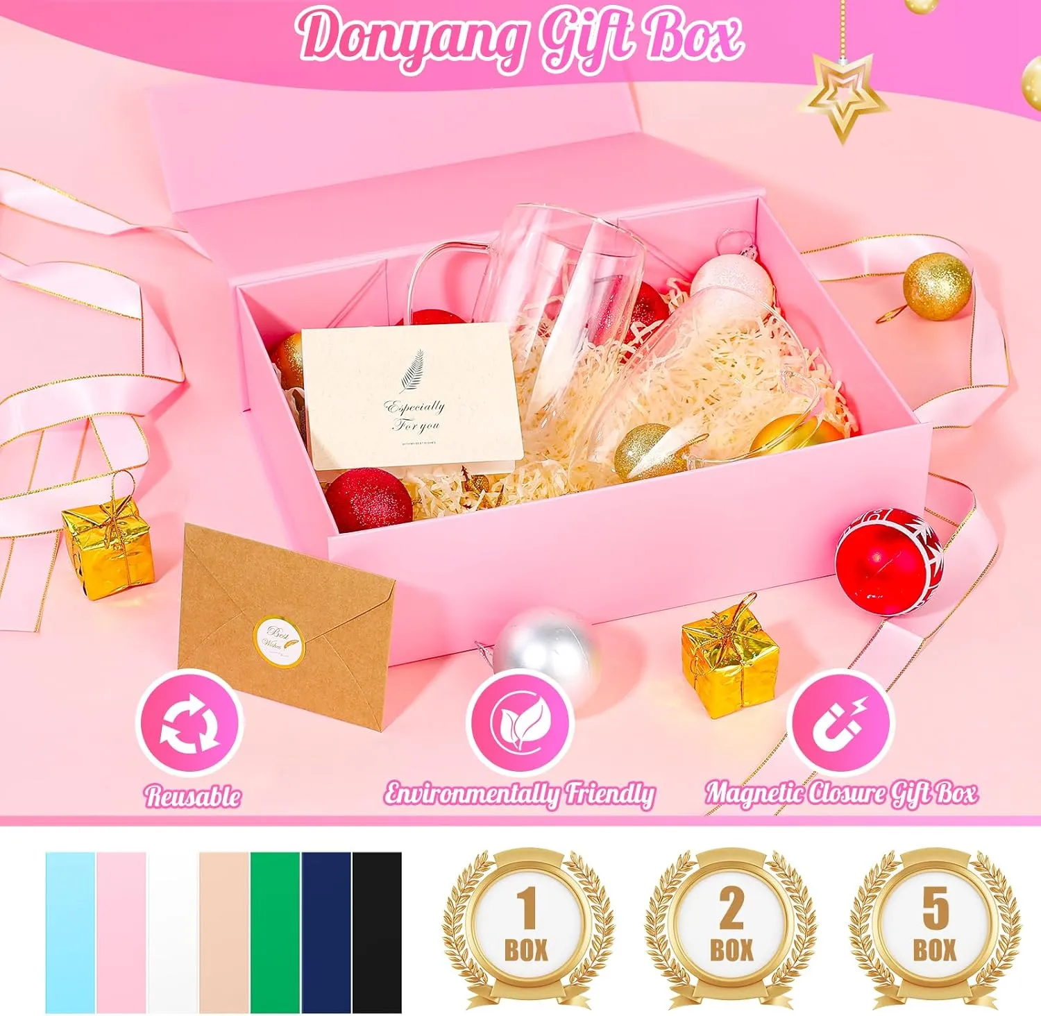 Mother's Day Pink Gift Box, 13"x10"x4" Nurse Surprise Wrap Boxes for Women Girls, Valentines basket Essentials with Magnetic Lids Card Ribbon Shredded Paper Filler, Luxury Bridesmaid Bags for Wedding