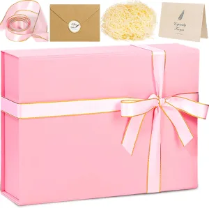 Mother's Day Pink Gift Box, 13"x10"x4" Nurse Surprise Wrap Boxes for Women Girls, Valentines basket Essentials with Magnetic Lids Card Ribbon Shredded Paper Filler, Luxury Bridesmaid Bags for Wedding