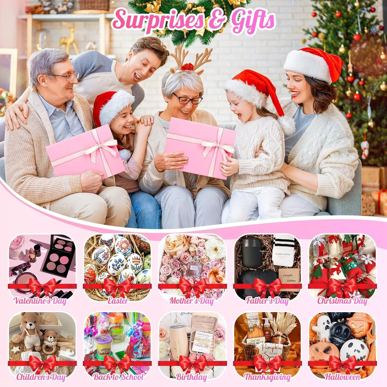 Mother's Day Pink Gift Box, 13"x10"x4" Nurse Surprise Wrap Boxes for Women Girls, Valentines basket Essentials with Magnetic Lids Card Ribbon Shredded Paper Filler, Luxury Bridesmaid Bags for Wedding