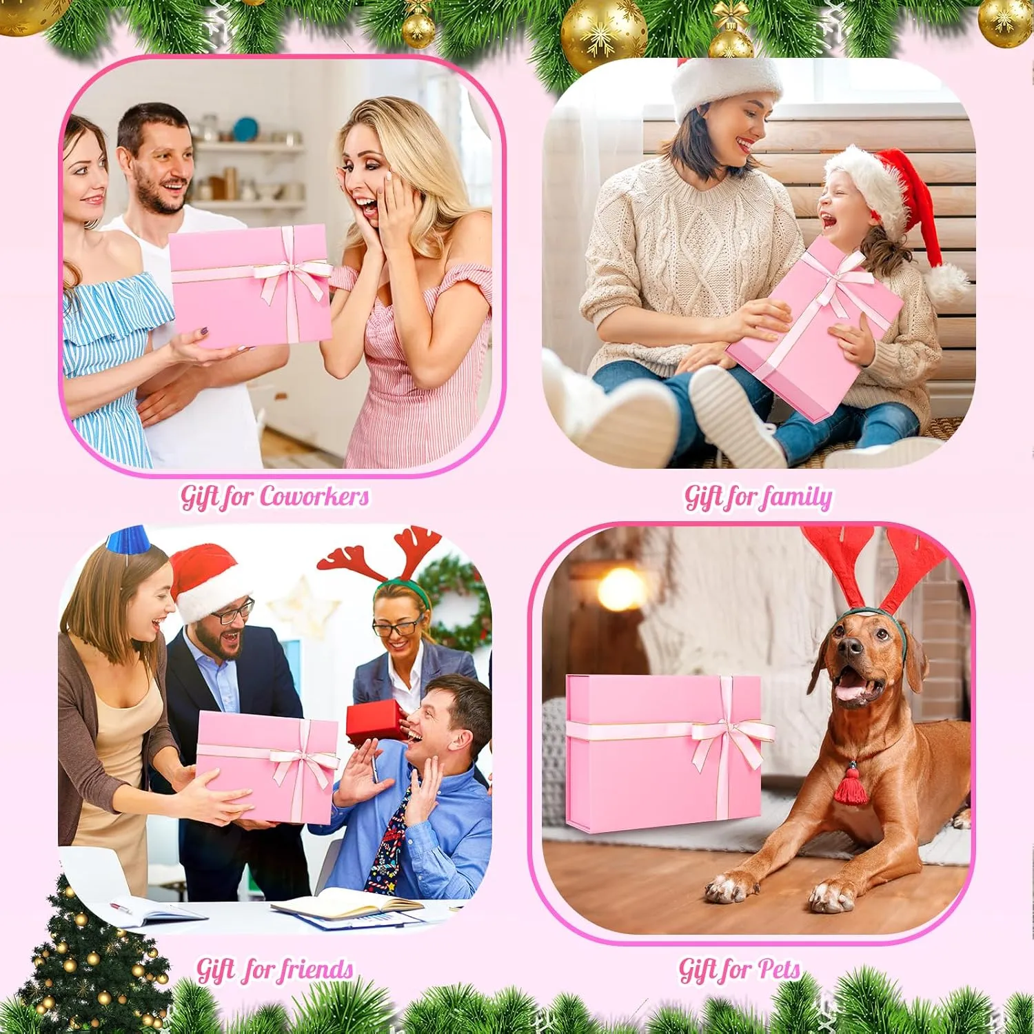 Mother's Day Pink Gift Box, 13"x10"x4" Nurse Surprise Wrap Boxes for Women Girls, Valentines basket Essentials with Magnetic Lids Card Ribbon Shredded Paper Filler, Luxury Bridesmaid Bags for Wedding