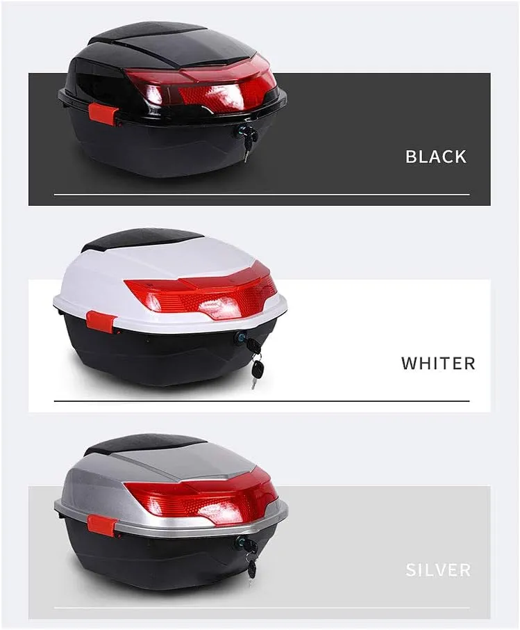 Motorcycle Trunk Travel Luggage Storage Box, Universal Motorcycle Trunk，with Key，Waterproof，High Capacity，Wear-Resistant, compressive and Seismic， Elegant Black, Ice White, Silver, Red, Blue(Col