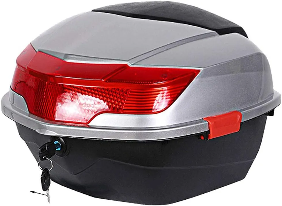 Motorcycle Trunk Travel Luggage Storage Box, Universal Motorcycle Trunk，with Key，Waterproof，High Capacity，Wear-Resistant, compressive and Seismic， Elegant Black, Ice White, Silver, Red, Blue(Si