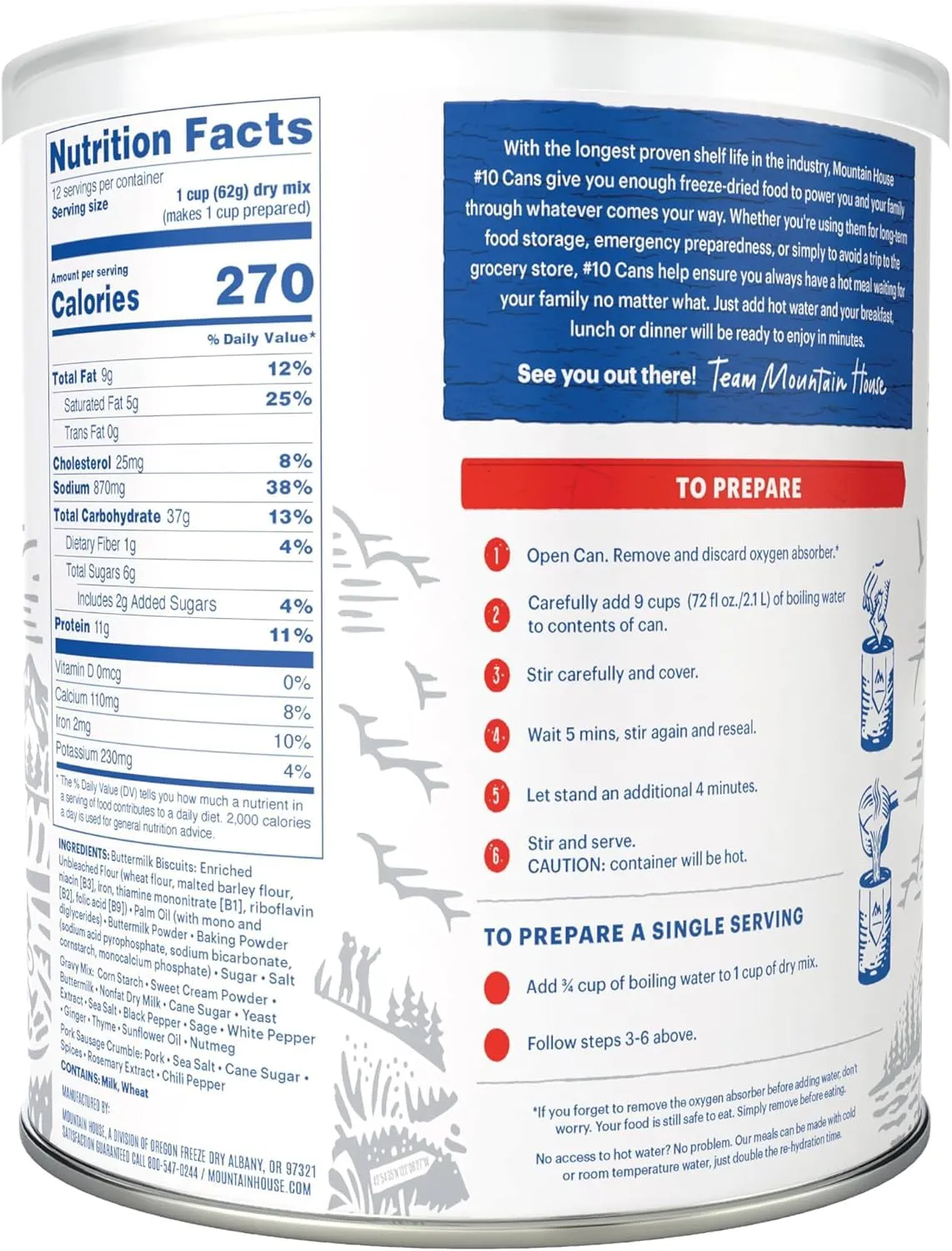 Mountain House Biscuits & Gravy Limited Release #10 Can | Freeze-Dried Survival & Emergency Food | Gluten Free Hunting, Survival, Camping, Backpacking Food 6 Cans Per Case with 30 Year Taste Guarantee