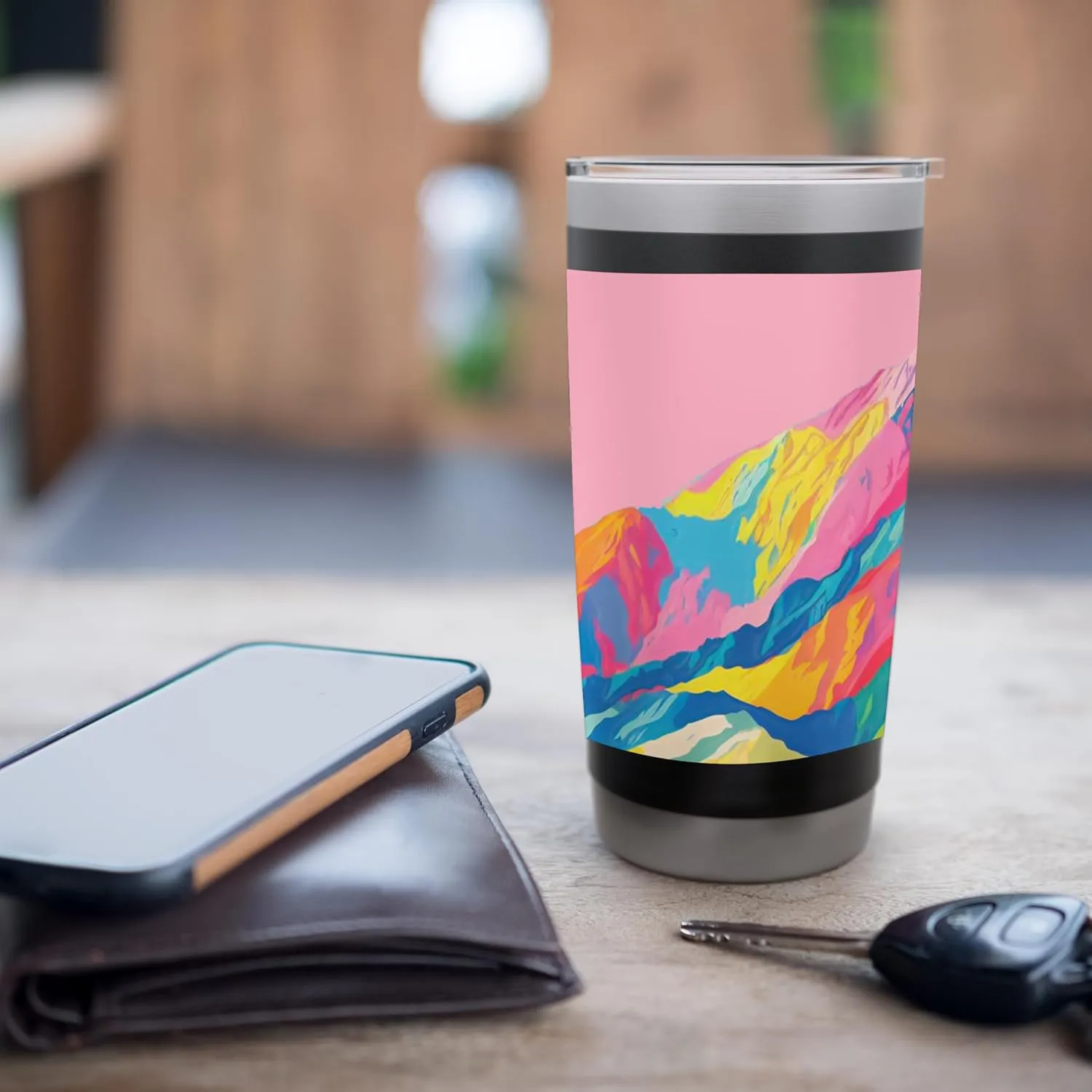 MOUNTAINS-MULTICOLOR MOUNTAIN RANGE-CAMPING AND THE OUTDOORS Stainless Steel Insulated Tumbler