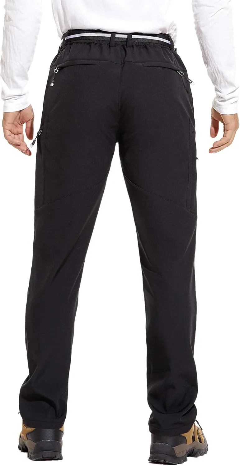 MOURCE Men's Fleece Lined Snow Hiking Pants Water Resistant，Insulated Winter Ski Pants 6 Zip Pockets and Belt