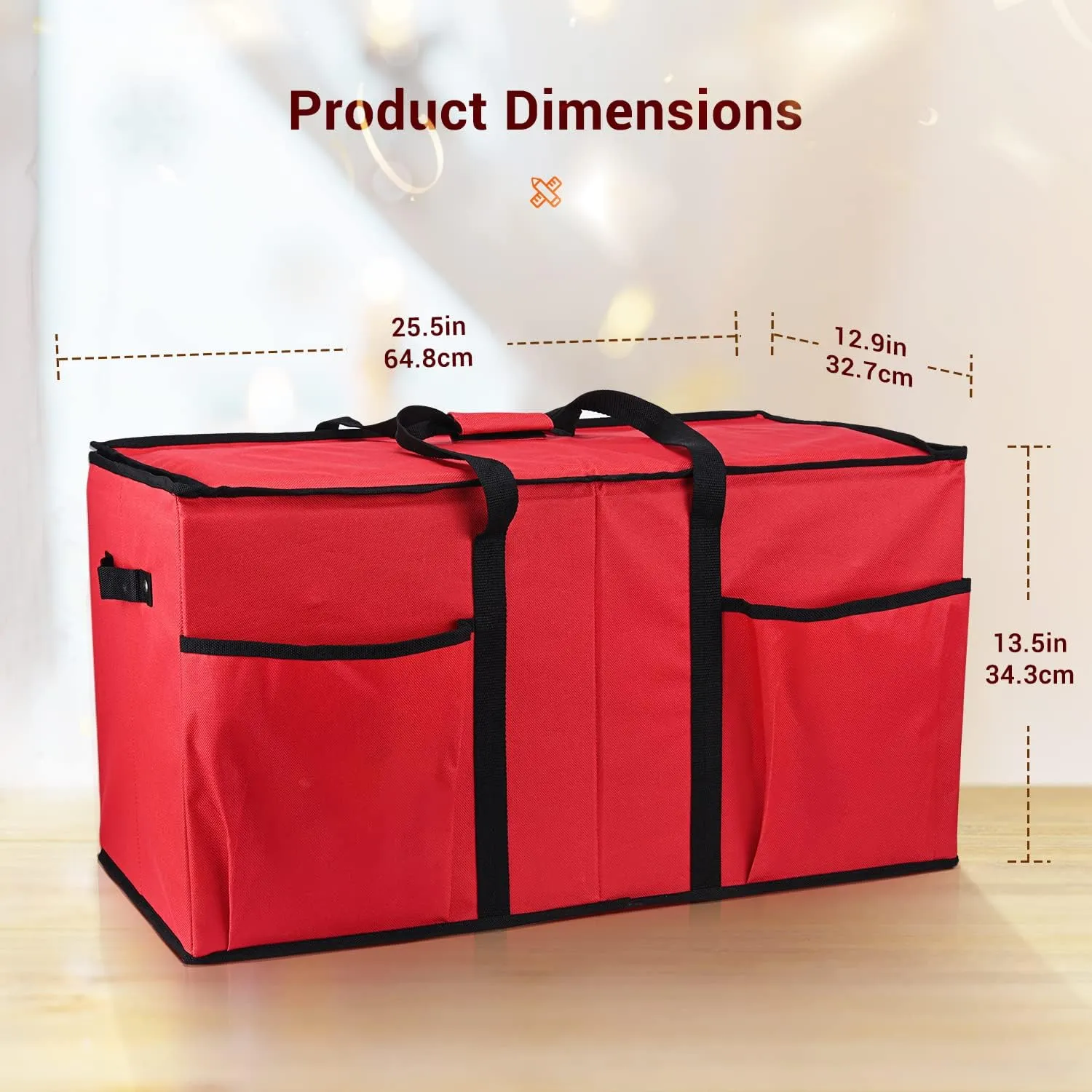 Mrrihand Christmas Ornament Storage Box, Xmas Decoration Organizer with Adjustable Dividers - Storage Container Keeps 128 Holiday Ornaments 3-Inch, Dual Zipper Closure, 600D Tear-Proof Material(Red)