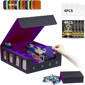 MTG Commander Deck Box 3200 Trading Card Storage Box TCG Deck Case with Display Windows Dice Tray,Card Organizer 30 Colorful Dividers& 4 Supporters& 4 Toploaders