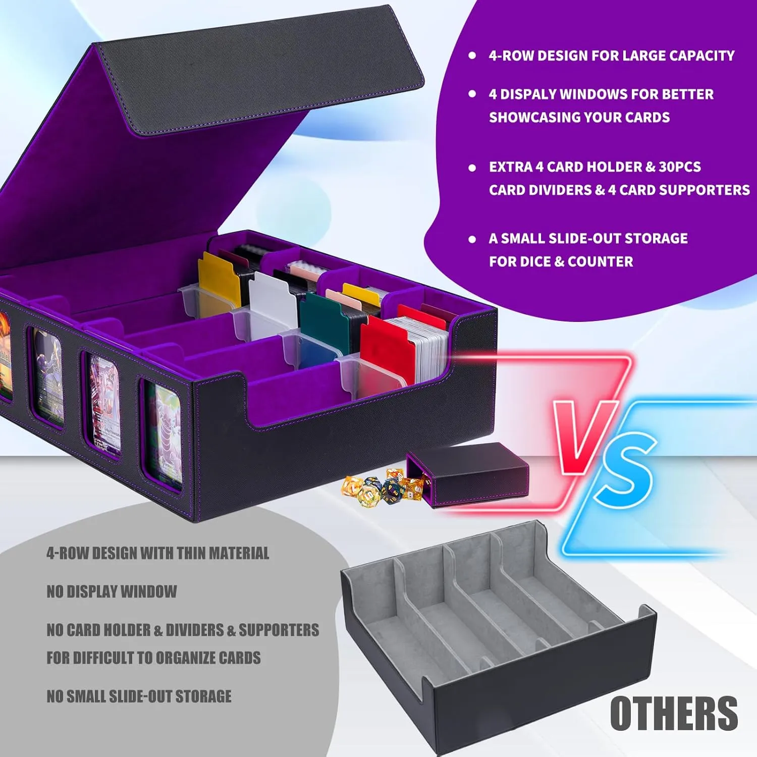 MTG Commander Deck Box 3200 Trading Card Storage Box TCG Deck Case with Display Windows Dice Tray,Card Organizer 30 Colorful Dividers& 4 Supporters& 4 Toploaders