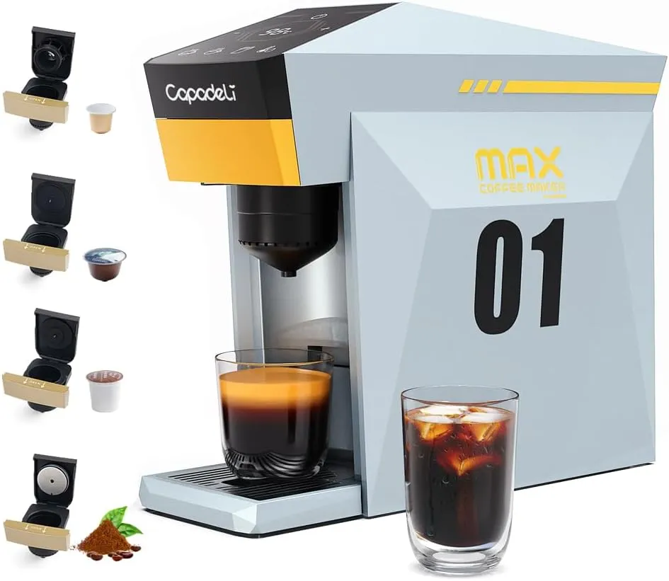 Multifunctional 4 in1 Espresso Machine, for Nespresso Original Capsule/K-cup Capsule/L’OR Ne'spresso Original Capsule/Do'lce Gusto/Ground Coffee,19Bar Pressure Single Serve Coffee Maker (Black)