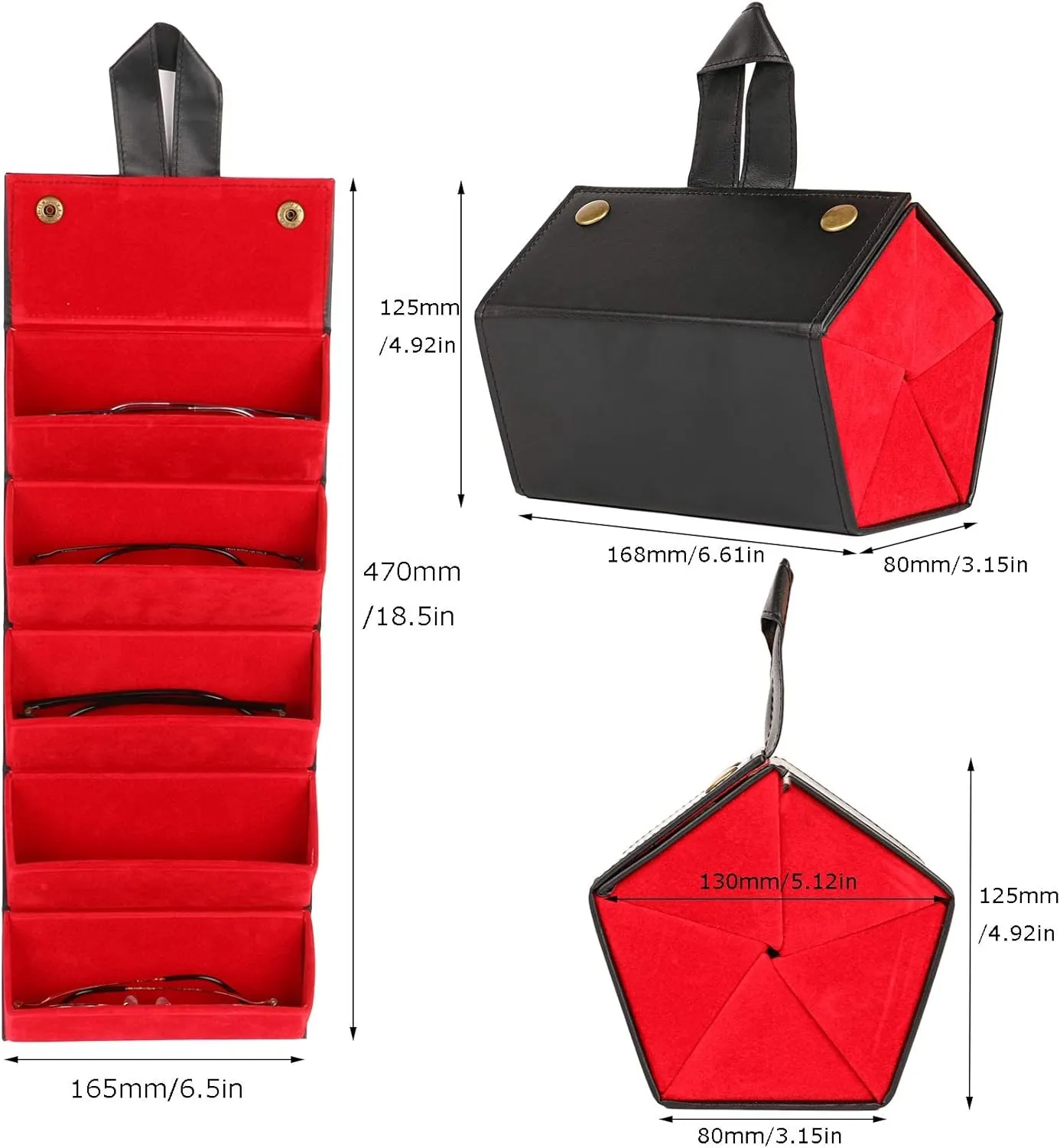 Multiple Travel Sunglasses Organizer Case - PU Leather Hanging Foldable Eyeglasses Case Storage Box for Men Women
