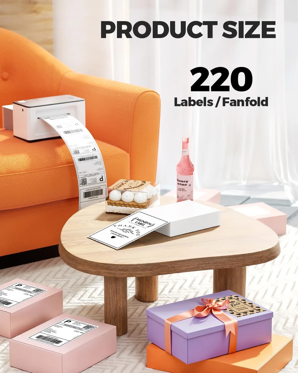 MUNBYN 4"x6" Direct Thermal Shipping Labels, Commercial Grade Permanent Adhesive Fanfold Mailing Postage Label Paper for Thermal Printers and Packages, 220 Sheets per Stack