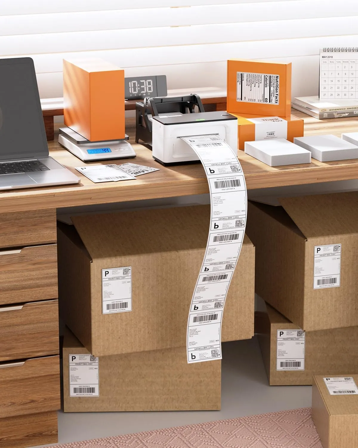 MUNBYN 4"x6" Direct Thermal Shipping Labels, Commercial Grade Permanent Adhesive Fanfold Mailing Postage Label Paper for Thermal Printers and Packages, 220 Sheets per Stack