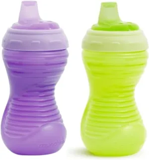 Munchkin Sippy Cups, 10oz Mighty Grip Spill Proof Toddler Cups for 6 Month Old - EZ to Hold Contoured Design, Soft Silicone Spout, Top Rack Dishwasher & Freezer Safe, BPA Free, Kids Cup (Purple/Green)