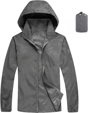 Muscularfit Mens Packable Rain Jacket Lightweight Waterproof Windbreaker Jackets Sun Hoodie Light Raincoats with Storage Bag
