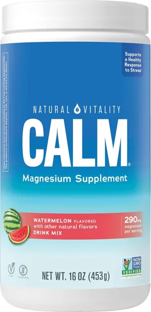 Natural Vitality Calm, Magnesium Supplement, Anti-Stress Drink Mix Powder, Gluten Free, Vegan, & Non-GMO, Watermelon, 16 oz