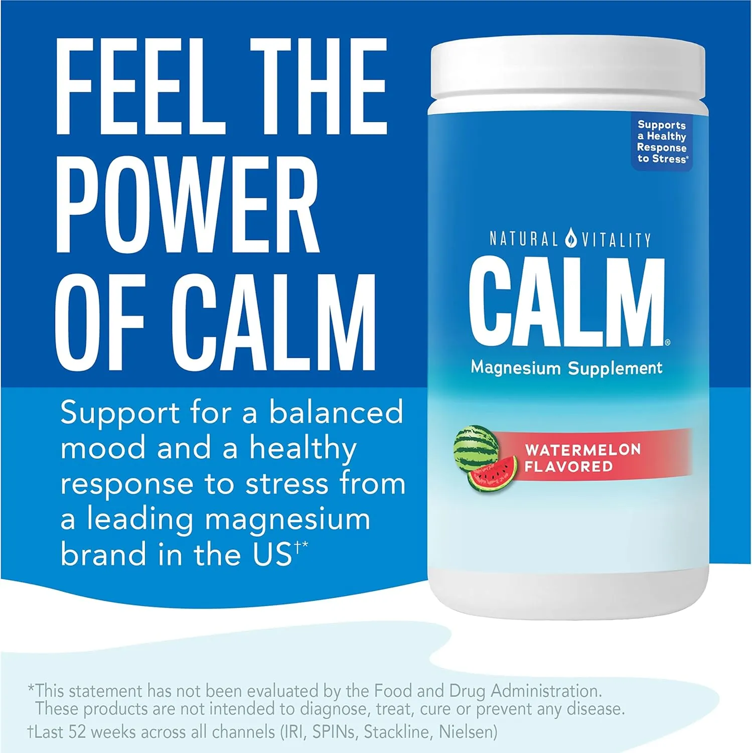 Natural Vitality Calm, Magnesium Supplement, Anti-Stress Drink Mix Powder, Gluten Free, Vegan, & Non-GMO, Watermelon, 16 oz