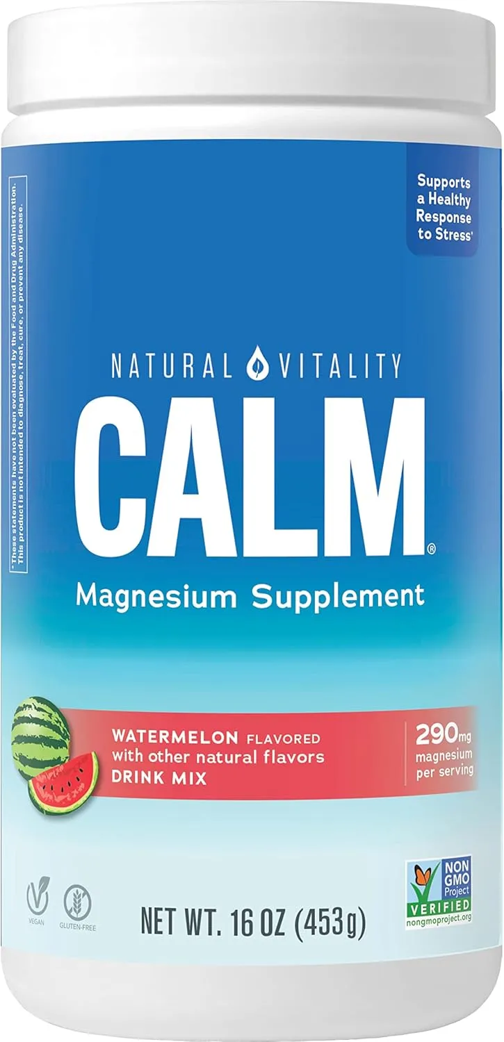 Natural Vitality Calm, Magnesium Supplement, Anti-Stress Drink Mix Powder, Gluten Free, Vegan, & Non-GMO, Watermelon, 16 oz