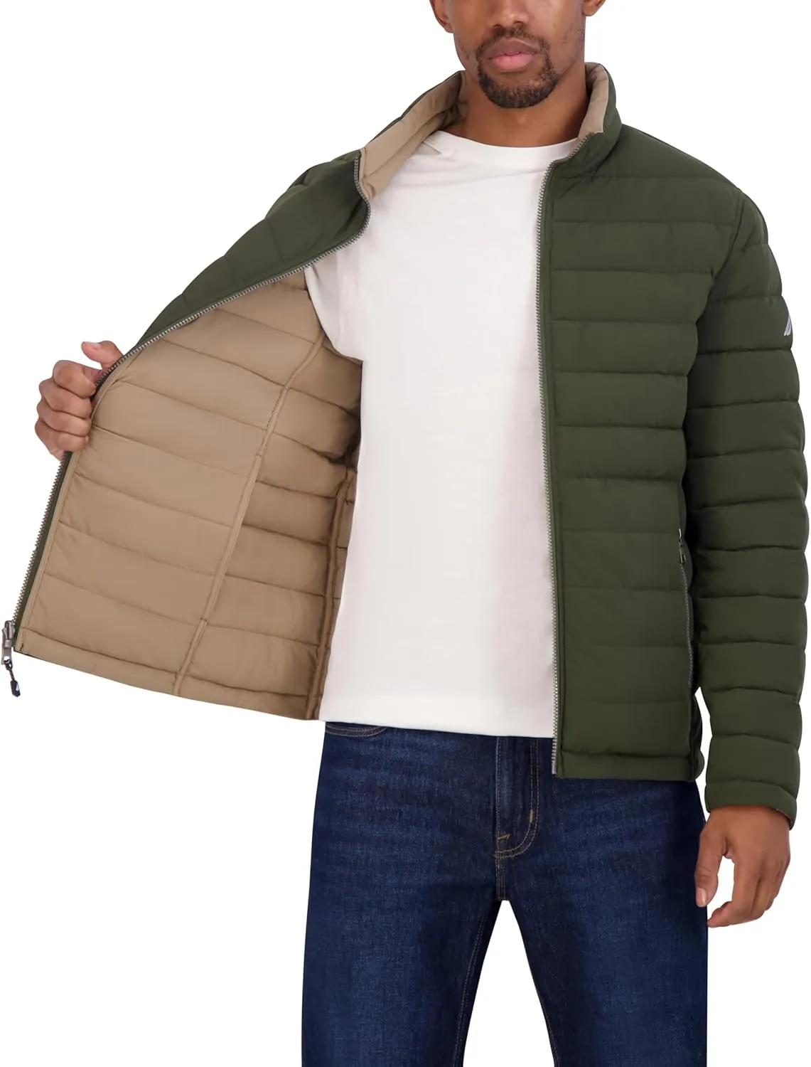 Nautica Men's Puffer Coat Reversible Midweight Insulated Winter Jacket