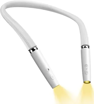 Neck Reading Light, Book Light for Reading in Bed [Steering Shafts Adjustment], Bendable Silicone Arm, Long Lasting LED Rechargeable Knitting Light for Camping, Repair, Crochet & Craft, White